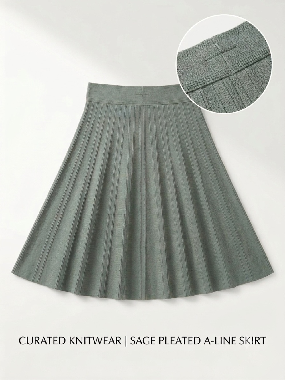 H&M Sage Pleated A-Line Skirt - Sage Green
